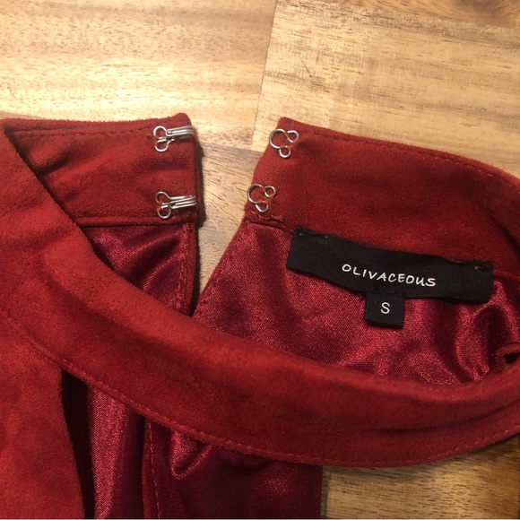 Olivaceous Rust Faux Suede Mini Dress Sz Small High Neck Keyhole Back - Picture 6 of 8